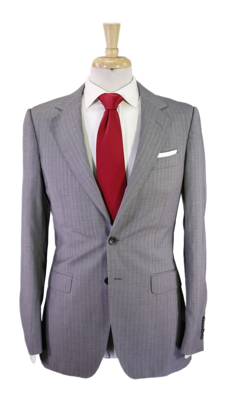 Gucci Tom Ford Era Light Gray Striped 2-Btn Wool Suit 36R